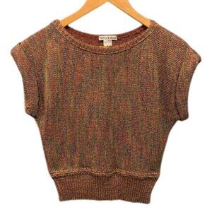 Phyllis Sues Knit Sweater Vest Women's S Multicolor Metallic Cap Sleeve Top
